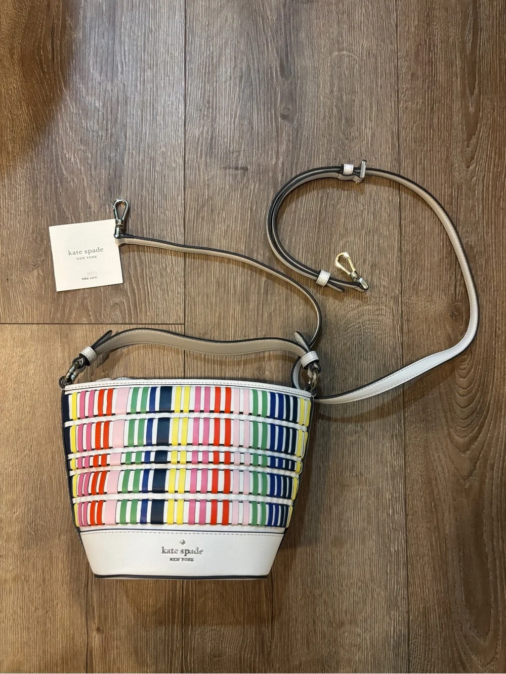 Kate Spade Pippa Woven Multi Small Bucket Bag colorful leather purse